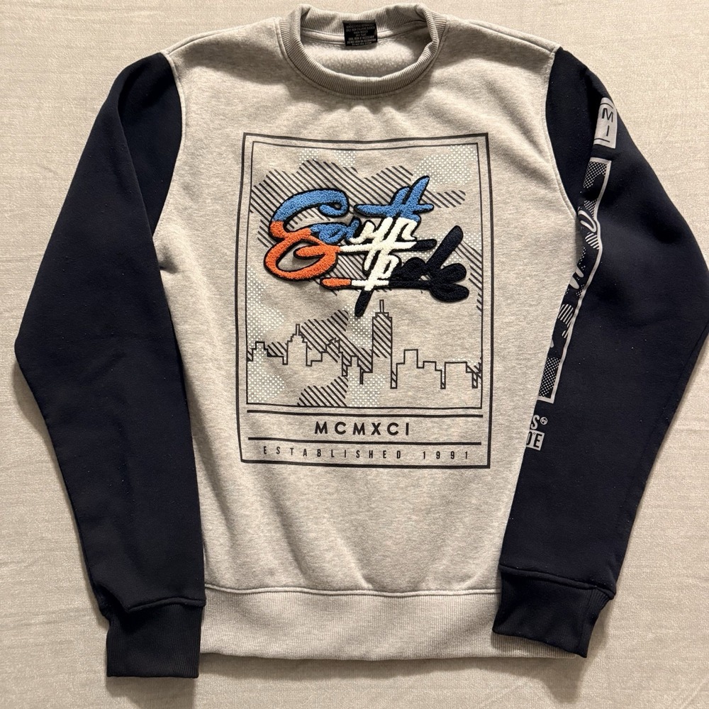 Southpole Crewneck Sweatshirt Mens Small Gray Black Graphic Streetwear